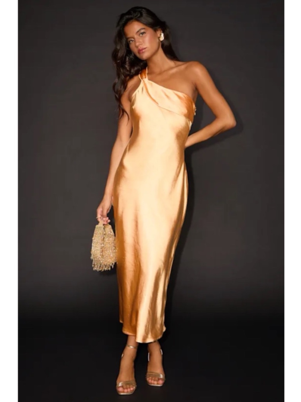 New Lulus One-Shoulder Satin Slip Dress Sz Medium